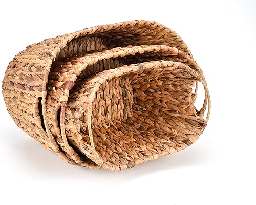 Miniatura 3 de Trademark Innovations Juego de 3 cestas ovaladas de jacinto con marco de alambre de hierro natural