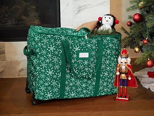 Vista 17 de Covermates Keepsakes Rolling Treasurekeeper Storage Bag - Carrying Handles, ID Window, Dual Wheels - Holiday Storage, Green