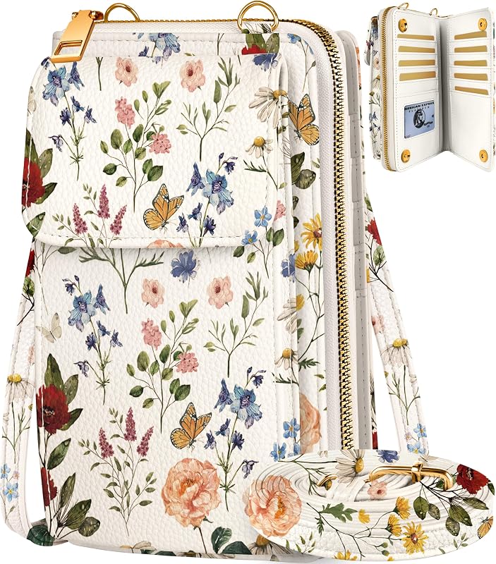Bolso bandolera de cuero para teléfono celular para mujer | Correa de hombro ajustable, ranuras para tarjetas, interior seguro de billetera, estilos de patrones lindos, transporte pequeño para viajes y uso diario