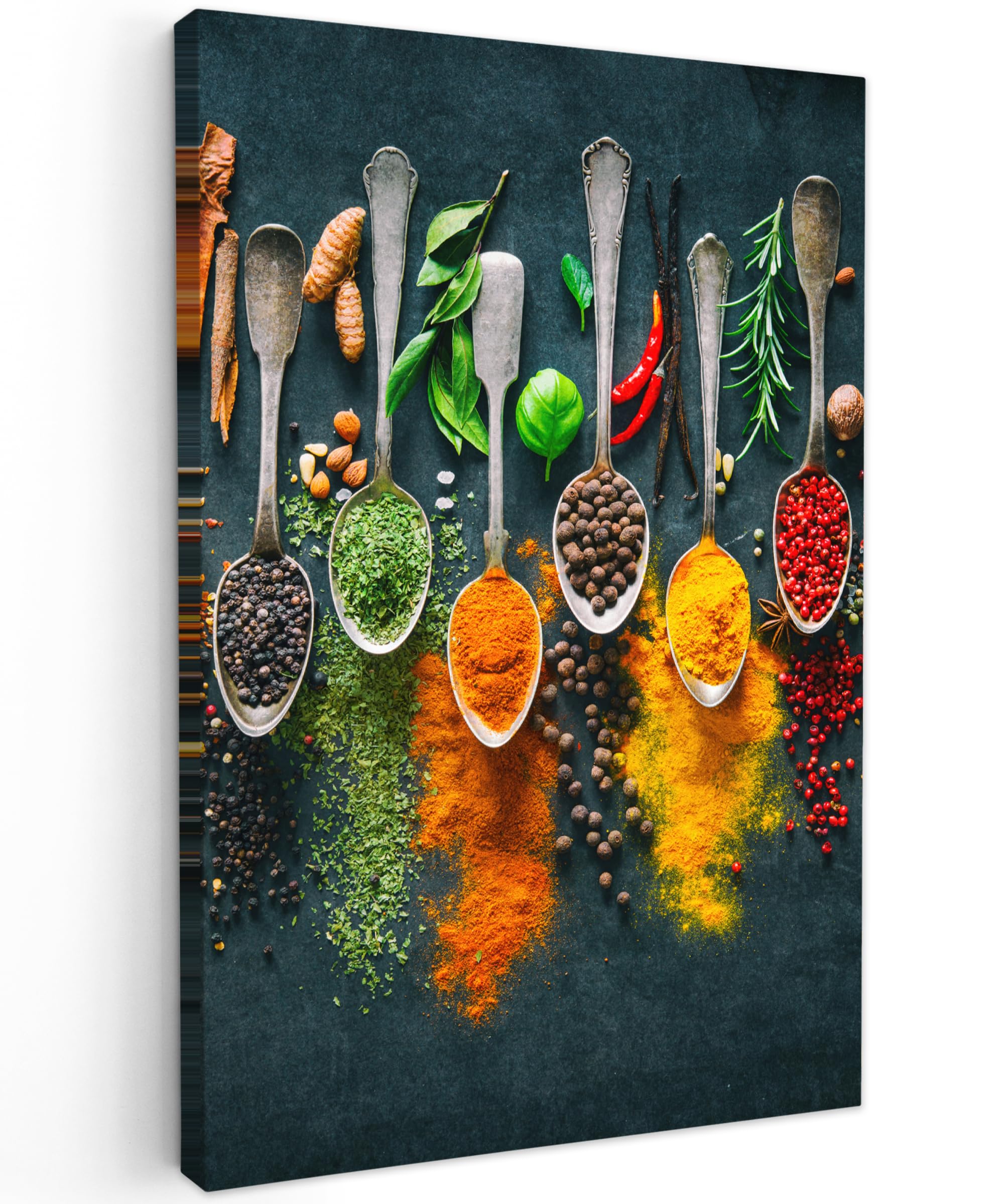 MuchoWow© Canvas Wall Art 8"x12" / 20x30 cm Decor Prints for Living Room Decorative Canvases Hall Artwork Herbs - Spices - Spoons — image 1