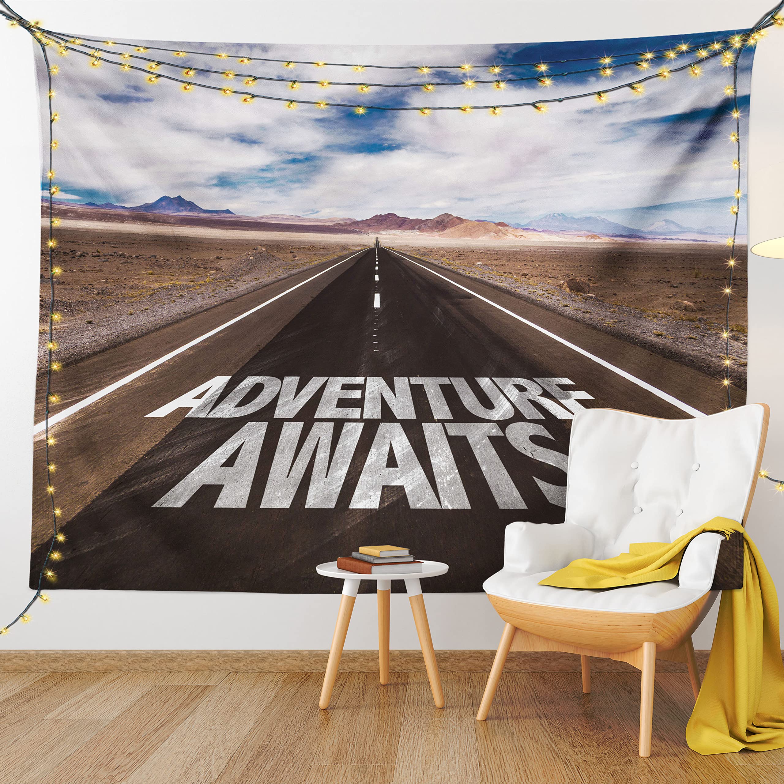 Amazon.com: Ambesonne Adventure Tapestry, Adventure Awaits Written on The  Asphalt with Clouds and Sky Road Trip Theme, Wide Wall Hanging for Bedroom  Living Room Dorm, 80" X 60", Brown Blue : Industrial