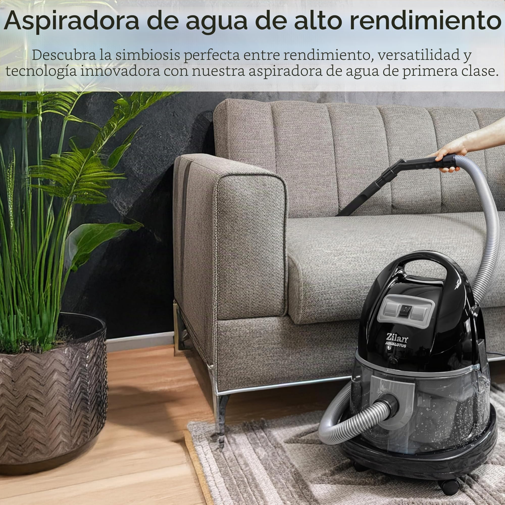 Zilan - Aspirador con filtro de agua sin bolsa H20, potencia de succión 2000 W, aspiradora sin bolsa, manguera de 360°, apta para alérgicos, apto para suelos y alfombras