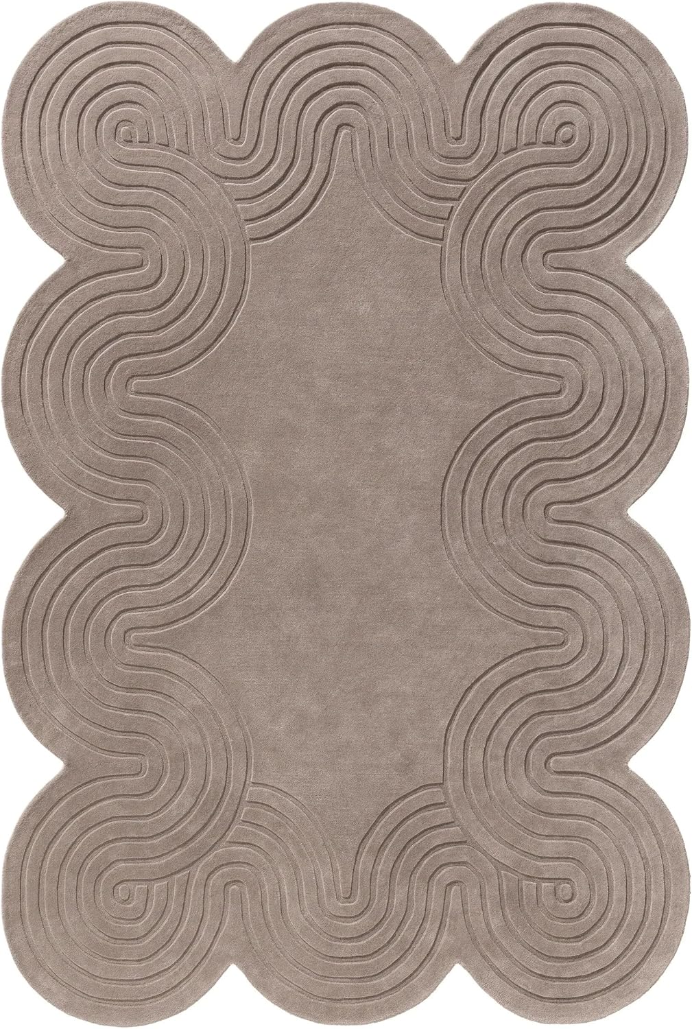 Serpento Flow Hand Tufted Rug 5x8 Ft | Organic Wave Border Pattern | Modern Sculpted Style Carpet | Sage Green | Best for Living Room