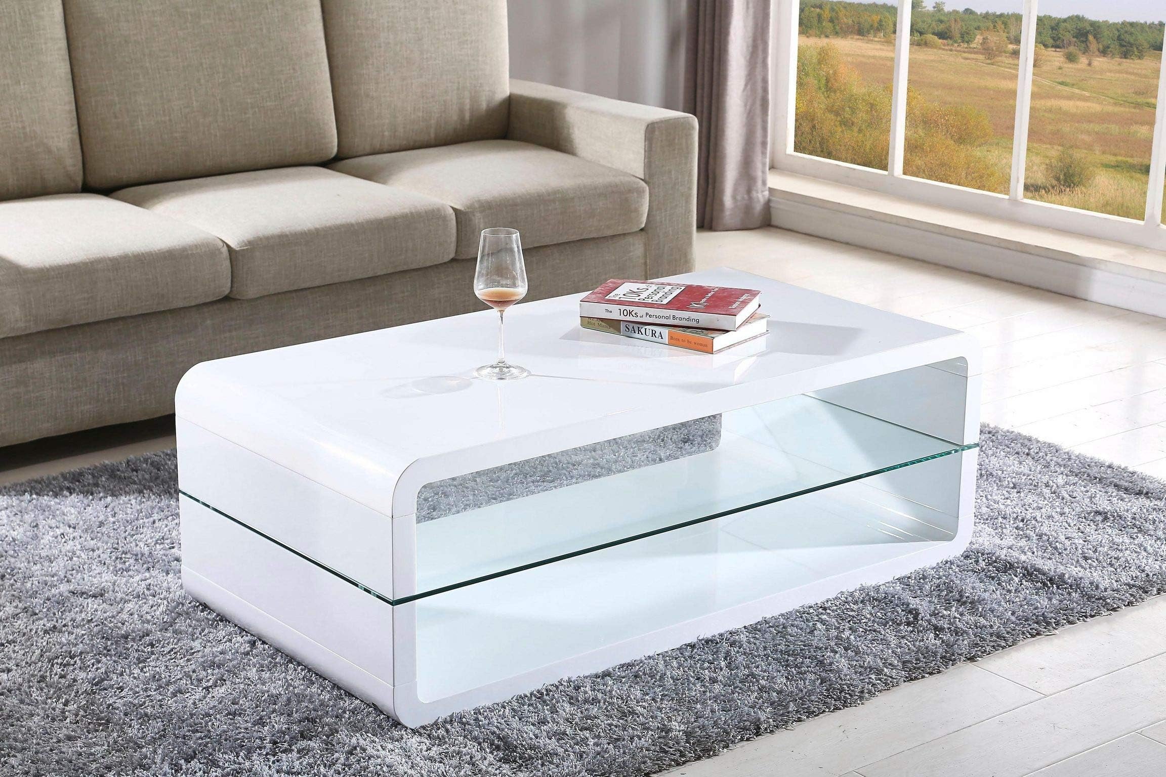 Heera Moti Wake Glam Coffee Table for Living Room (Engineered Wood, Painted Finish, White)