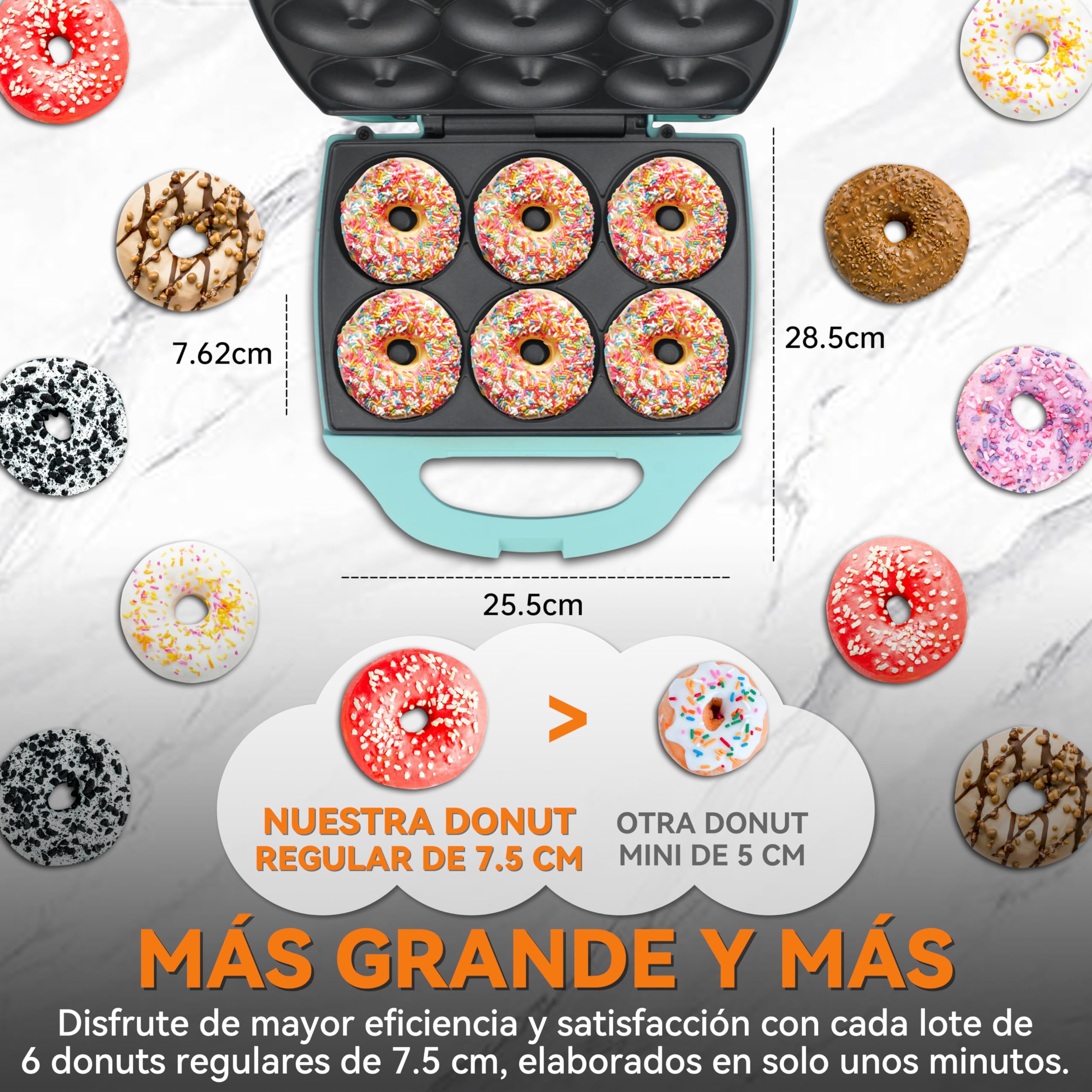 Baker’s Friend máquina para hacer rosquillera y mini donuts 6 x 7.5 cm, bandeja para hornear, fiesta de donuts, Aqua