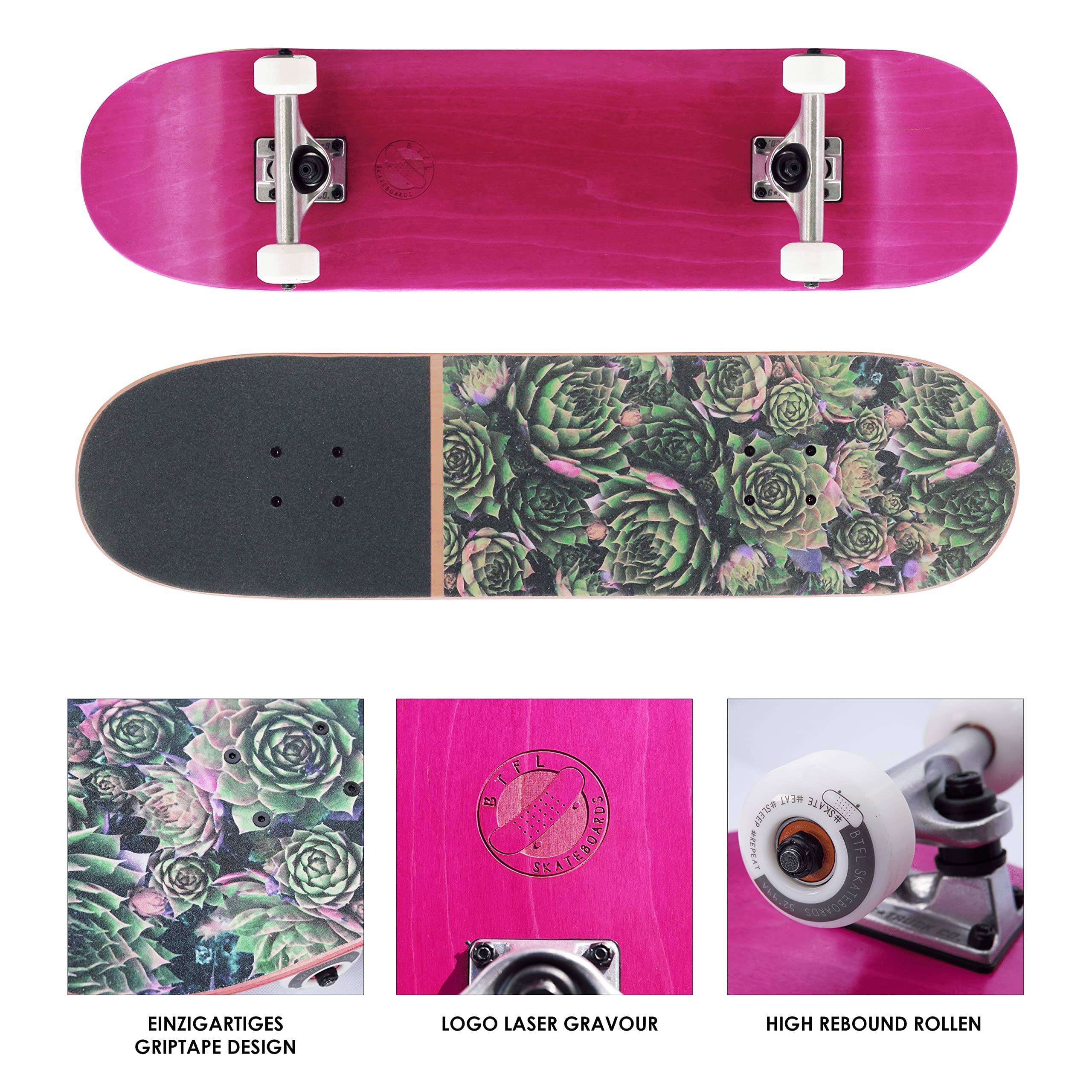 Komplett Skateboard von BTFL, ABEC 9 Kugellager, kanadischer Ahorn + Cooles Griptape, 8.125“ Board für Anfänger, Geschenke für Kinder, Skateboard für Erwachsene und Kinder ab 6 Jahre