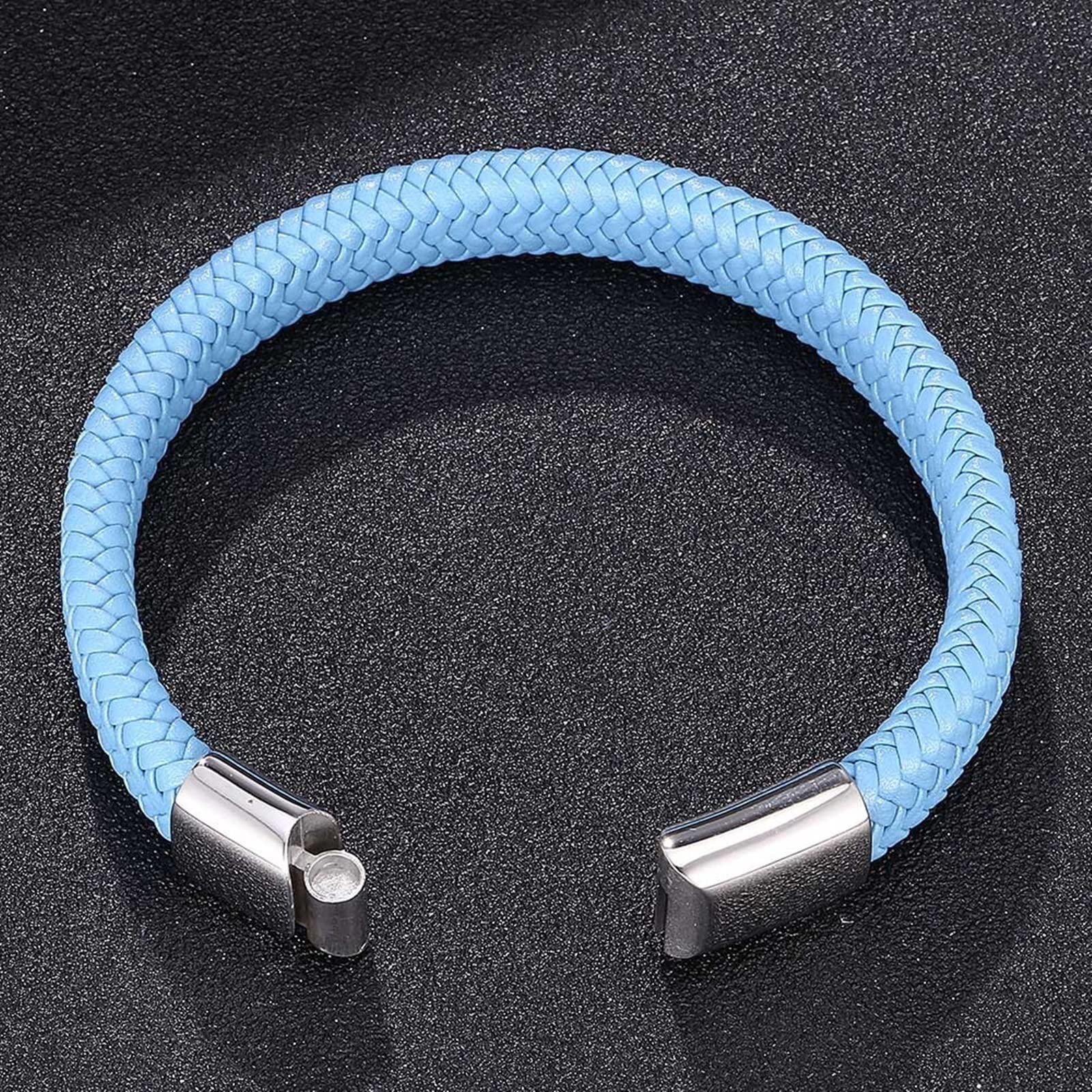 Męskie bransoletki, bransoletki ślubne, tkana bransoletka dla mężczyzn, bransoletka, stal nierdzewna z zapięciem magnetycznym, długość 20,5 cm, Faux, bez cyrkonu