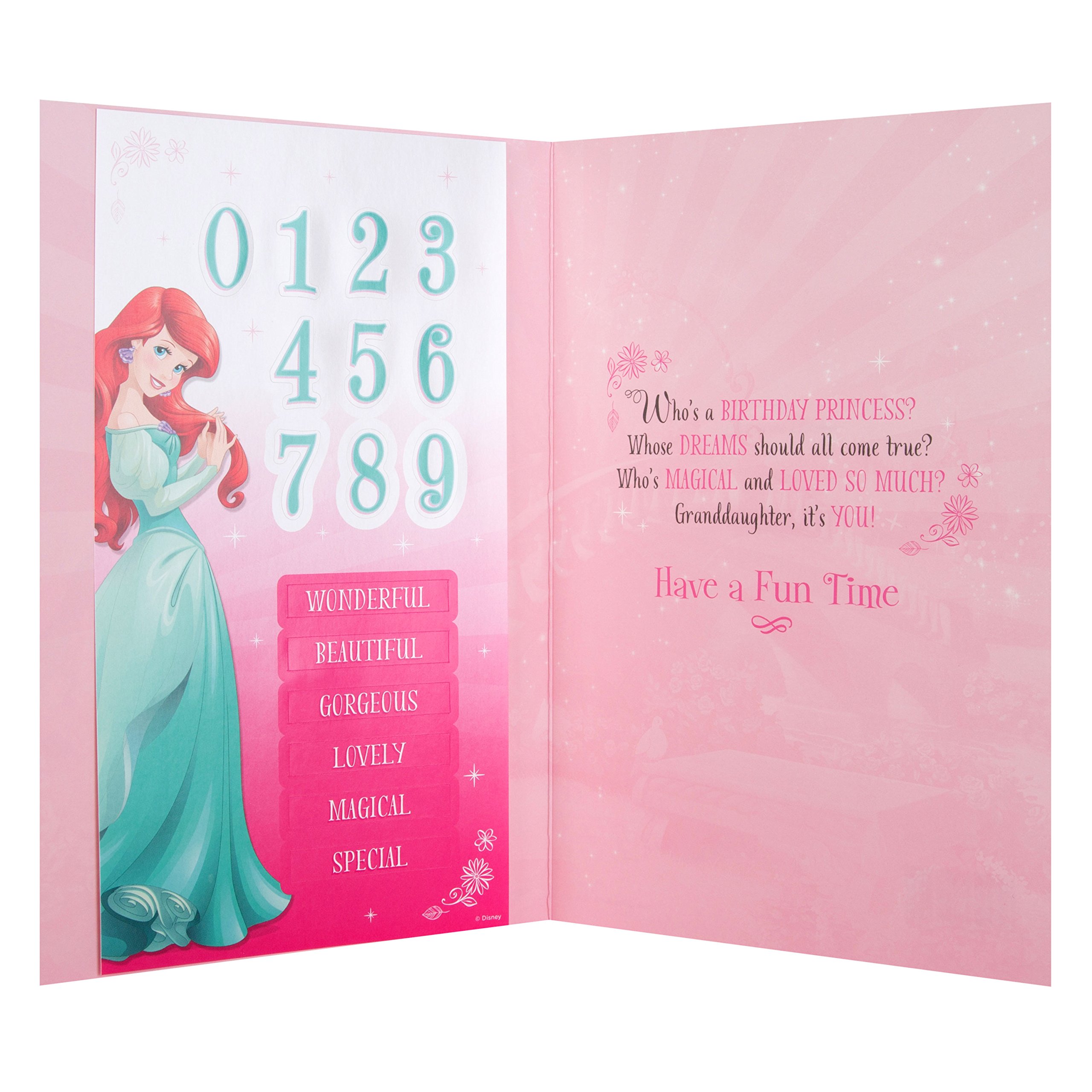Amazon.com : Hallmark Disney Princess Granddaughter Birthday Card 'with  Stickers' - Medium : Office Products