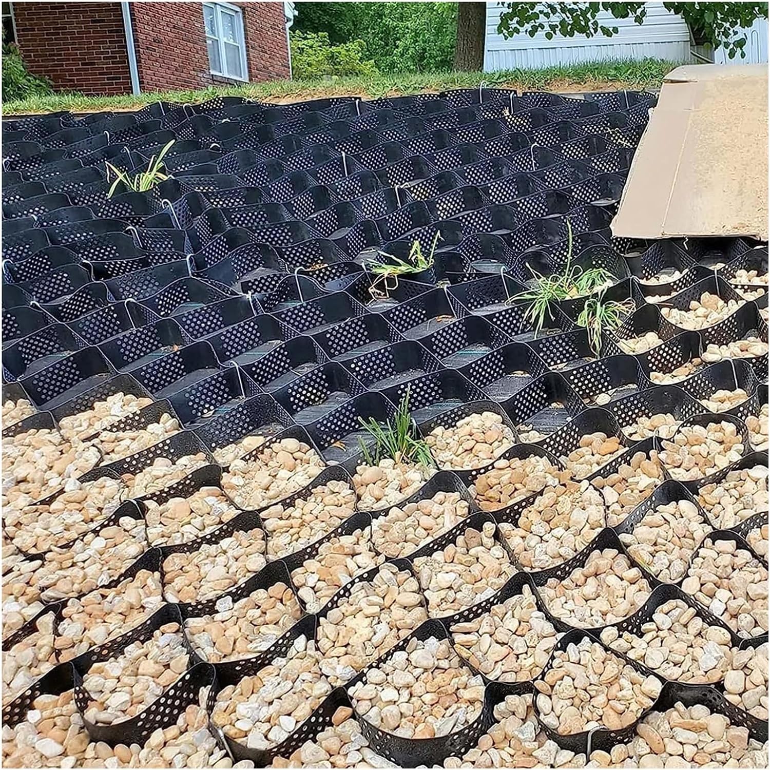 WaiDXn GYJ Geogrid Ground Grid Stabilizer, Depth Permeable Driveway Mesh Pavers, for Steep Slope/Flat Areas Gravel Control, Flexible Expandable, Easy to Cut HY(6m x 6m (19.5ft x 19.5ft))