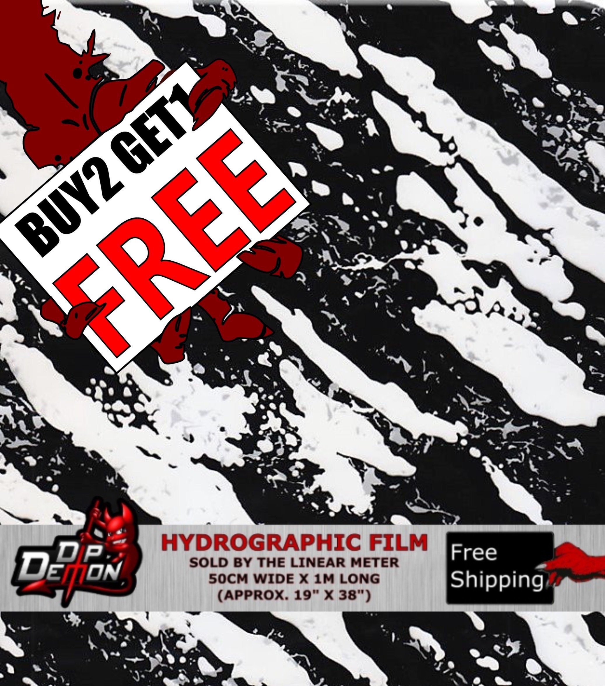 Lm Black & Transparent Tear Rip Extreme Camo Hydrographic Water Transfer Film Hydro Dipping Dip