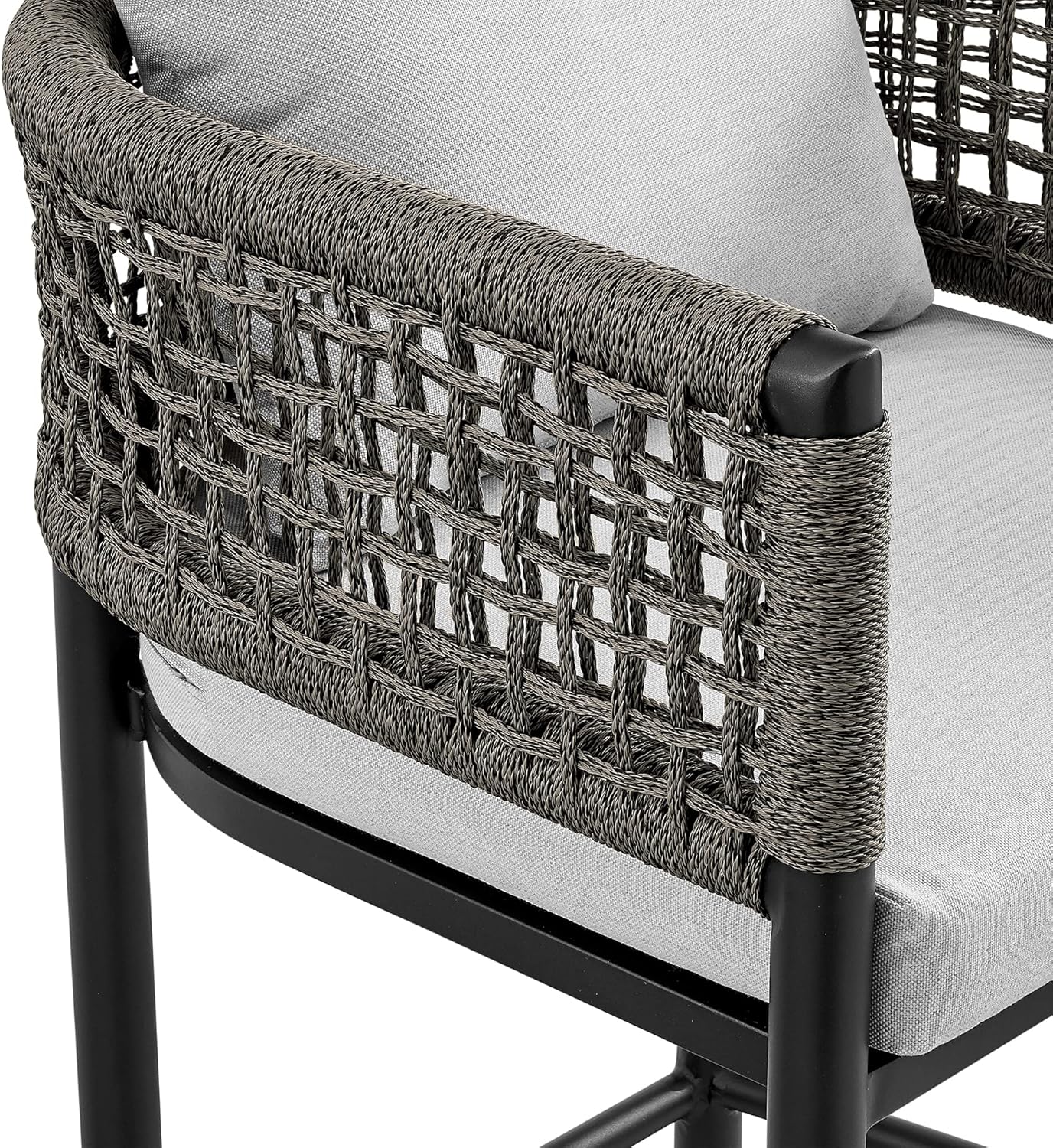 Armen Living Felicia Outdoor Patio 5-Piece Bar Table Set in Aluminum with Grey Rope and Cushions