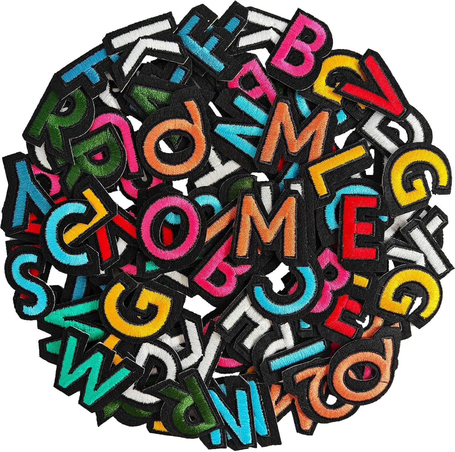 104pcs Colorful Iron on Letters Patches, Embroidery Fabric Letters Applique Patch for Clothing, Jackets, Jeans, Hats, Backpacks, Socks