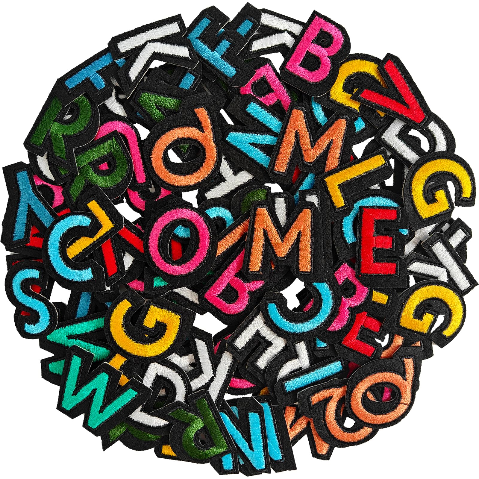 Photo 1 of 104pcs Colorful Iron on Letters Patches, Embroidery Fabric Letters Applique Patch for Clothing, Jackets, Jeans, Hats, Backpacks, Socks