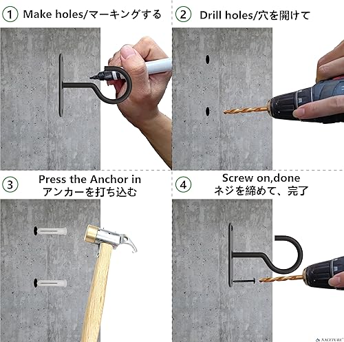 Miniatura 4 de NACETURE Ganchos de techo resistentes, paquete de 2, ganchos para plantas para colgar en el techo, gancho para cesta colgante, luz, comederos de