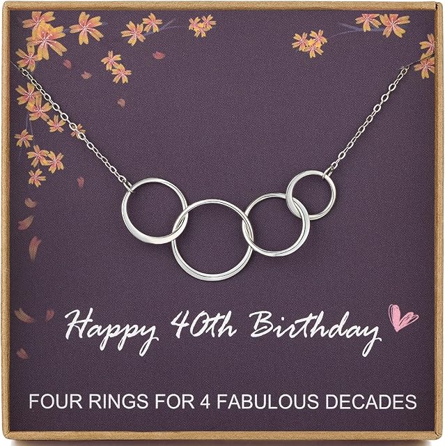 MADAOGO 40th Birthday Gifts for Women, 925 Sterling Silver Necklace, 40th Birthday Necklace, 4 Interlocking Infinity Circles Necklace
