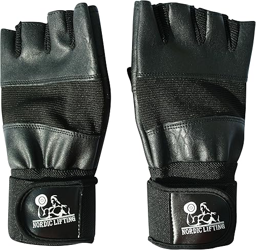 Miniatura 5 de Nordic Lifting Guantes de levantamiento de pesas con muñequeras de 12 pulgadas, guantes de entrenamiento con soporte para la muñeca para hombres y