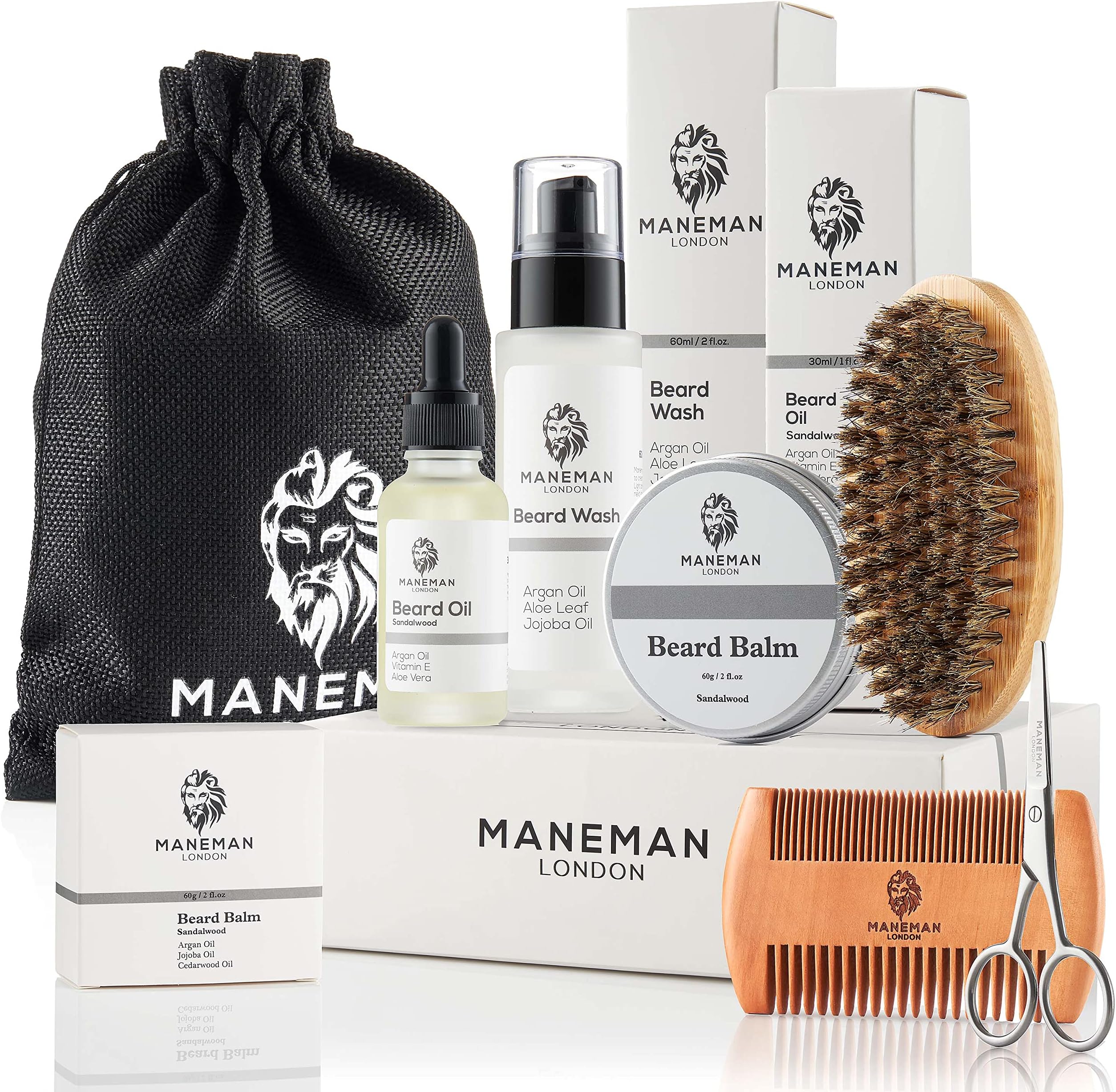 Beard Grooming Kit for Men - 7 Piece Gift set, shampoo, oil, softens,itch free relief