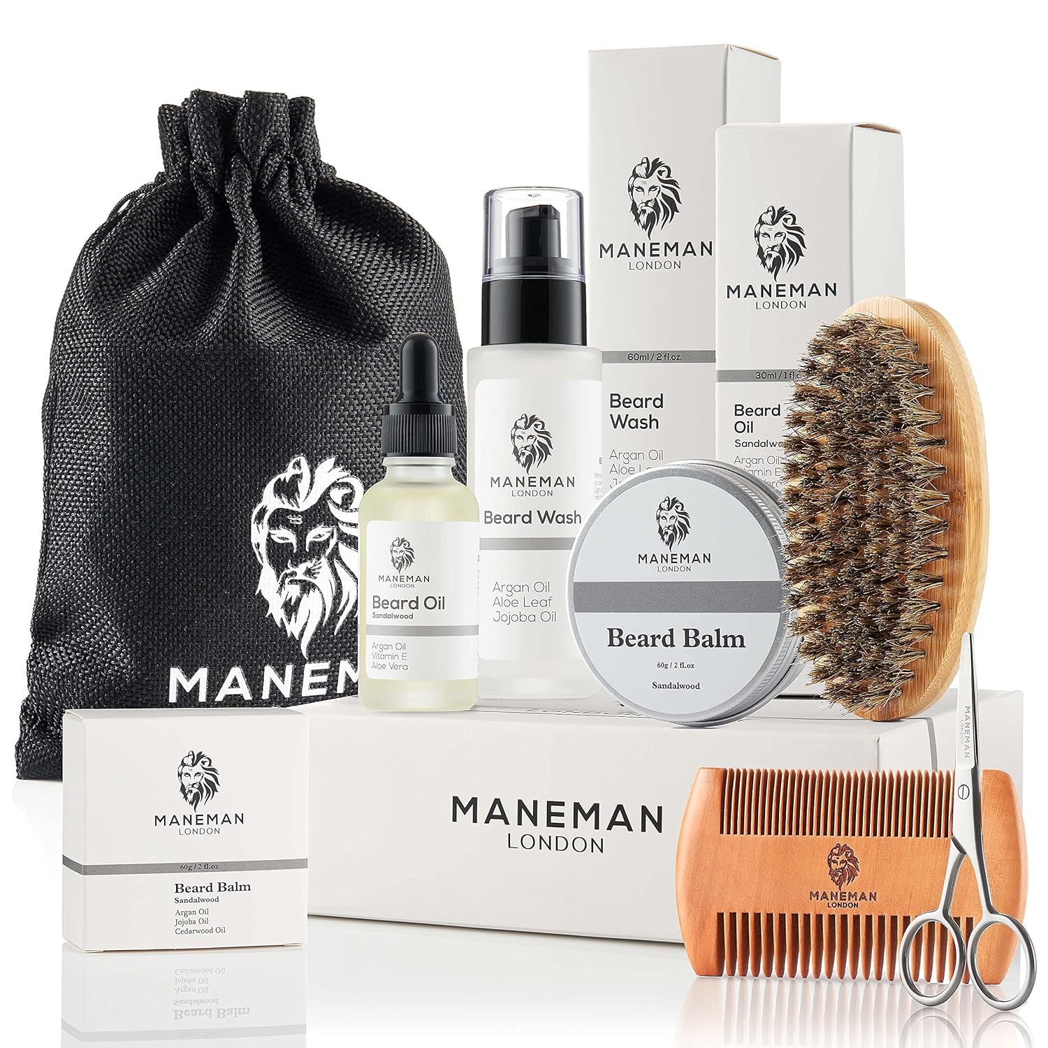 Beard Grooming Kit for Men - 7 Piece Gift set, shampoo, oil, softens,itch free relief