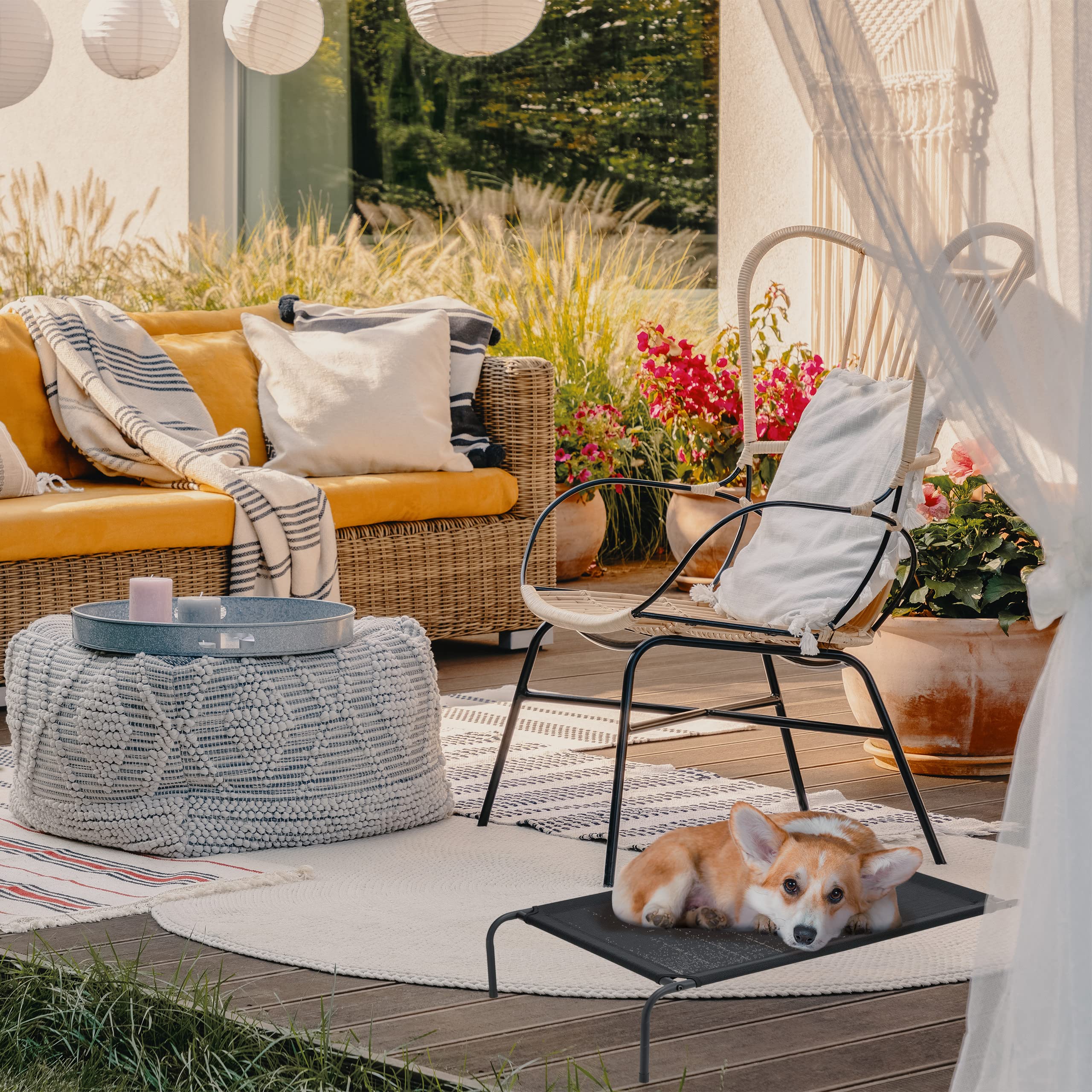 Relaxdays Leżak dla Psa, Podwyższone Legowisko do 35 kg, 19 x 111 x 65 cm, Łóżko Polowe na Zewnątrz, do Ogrodu i Kempingu, Czarny