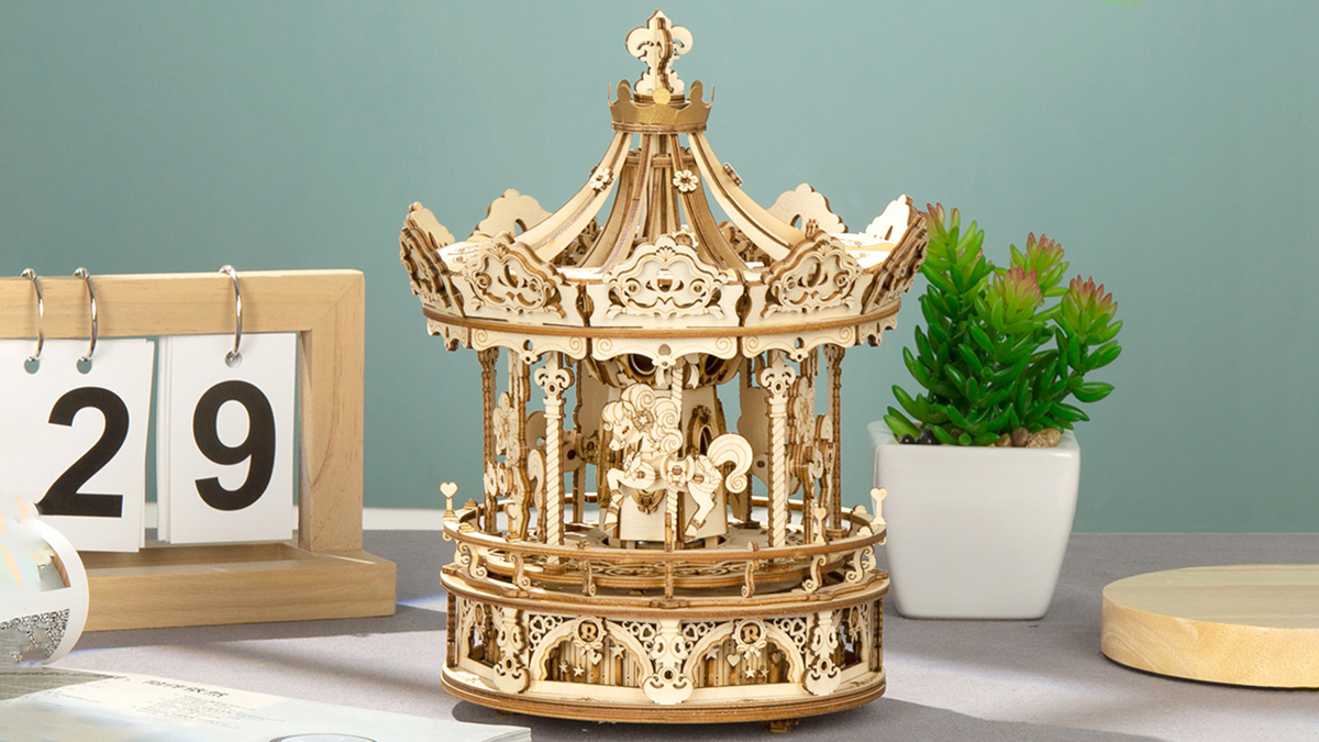 ROKR 3D Wooden Puzzle Carousel Music Box - 336pcs Spinning Merry