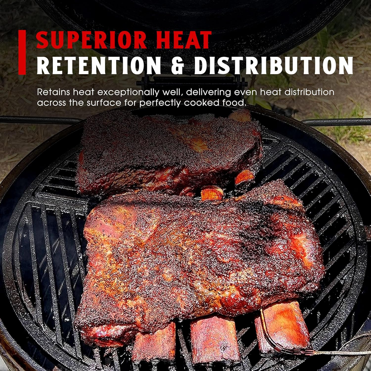 Pre-Seasoned Modular Cast Iron Grate, Fits 18.5" Grills Like Jumbo Joe, Heavy-Duty Grate for Superior Heat Retention & Even Cooking