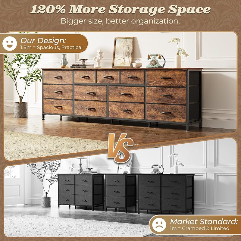 Huuger 70 Inch Long Dresser for Bedroom, TV Stand for 65, 75, 80 Inch TV image 4