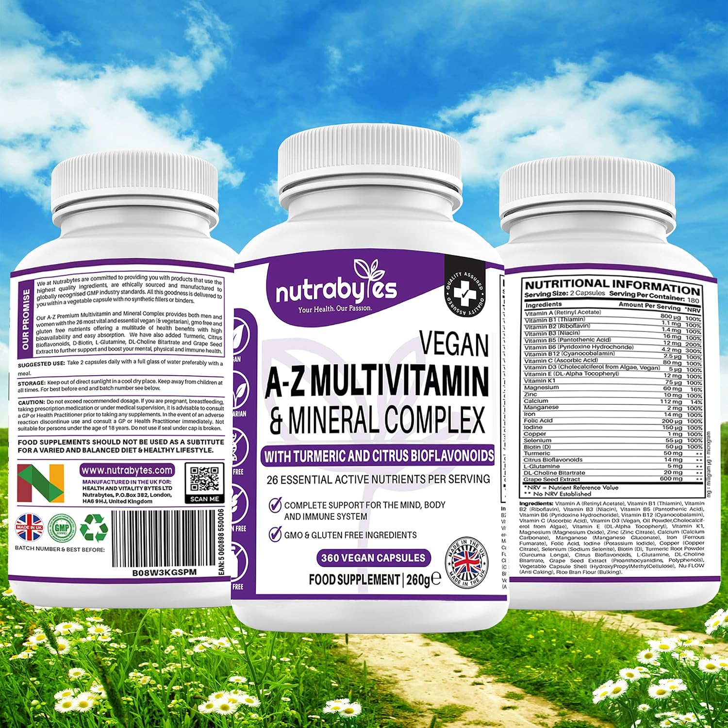 Nutrabytes Vegan A-Z Multivitamin & Mineral Complex, 360 Capsules, White, 360 count (Pack of 1) - Image 3