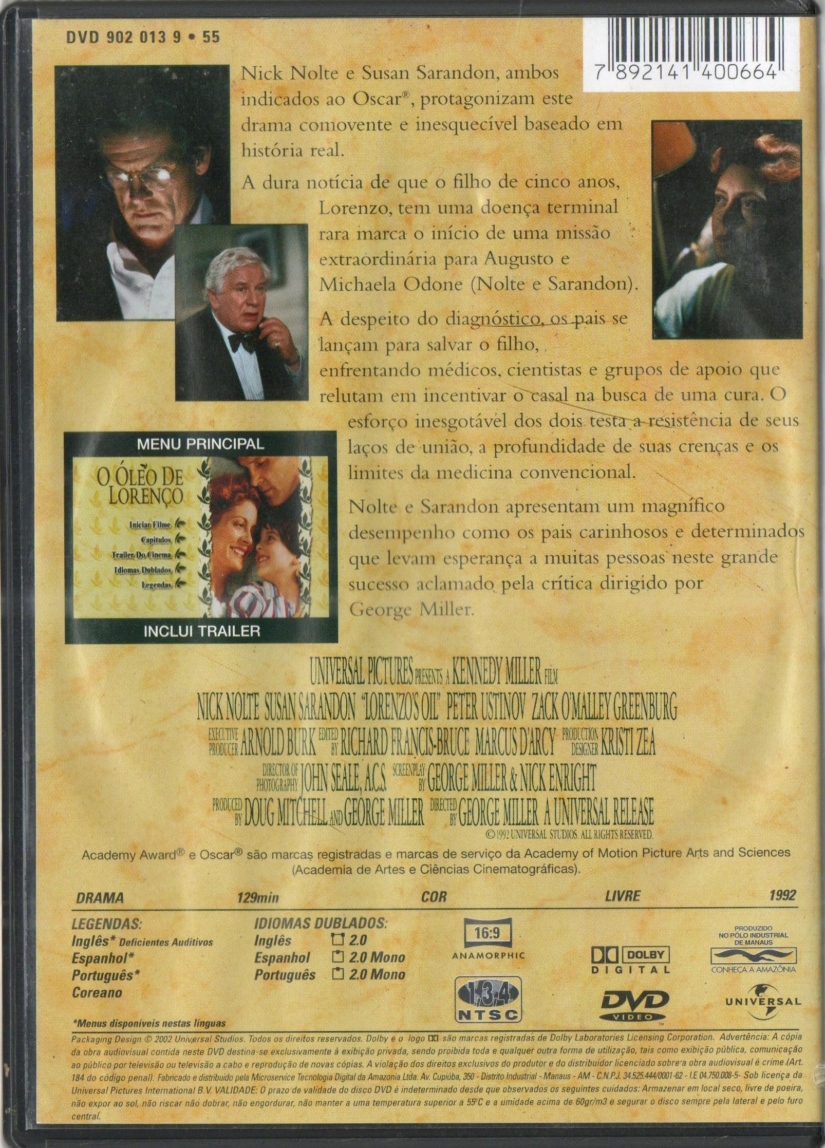O ÓLEO DE LORENZO - NICK NOLTE, SUSAN SARANDON | Amazon.com.br