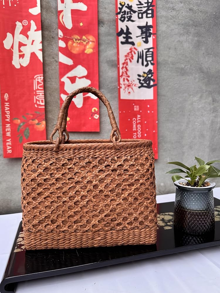 山葡萄バッグ二本太め編み Amazon | 山葡萄かご バッグ, 伝統的な二重編み, 手作り籐細工