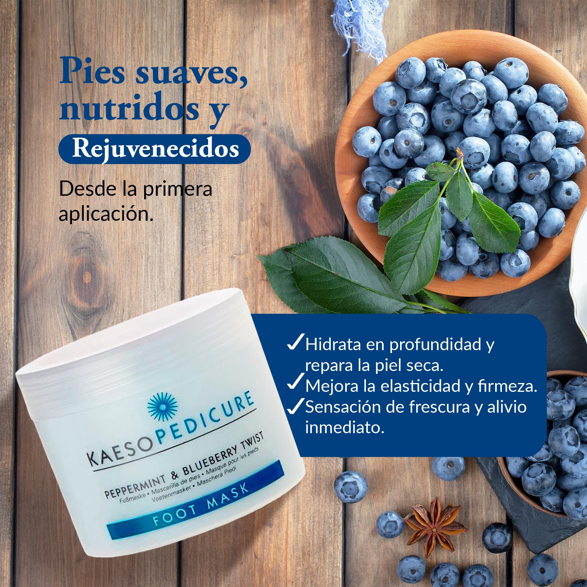 Kaeso Mascarilla para Pies con Menta y Arándanos 450ml que Hidrata y Repara la Piel Seca - Mascarilla Calmante que Suaviza y Nutre Pies Agrietados - Tratamiento Refrescante y Antiedad