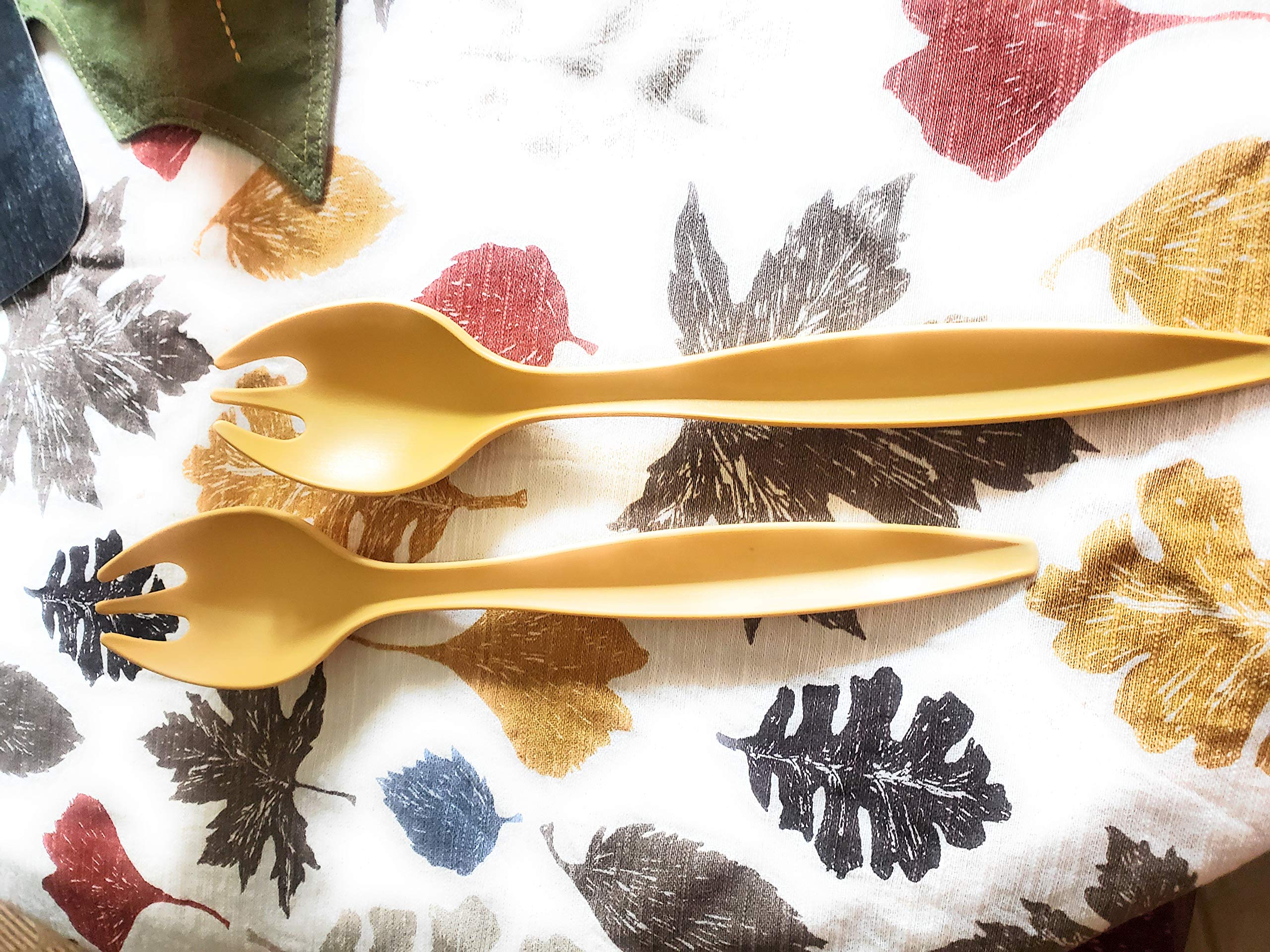 Tupperware Salad Serving Set Tongs Spoon Fork Sporks Set of 2 Harvest Gold
