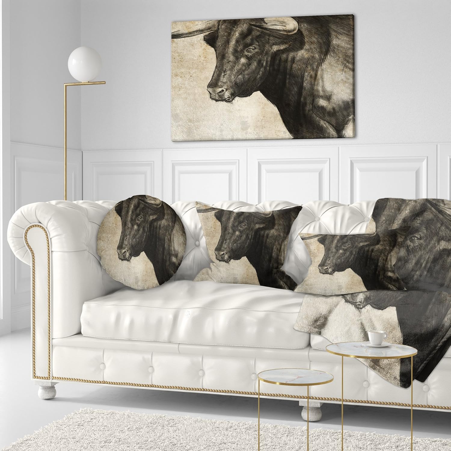 Designart Spanish Bull Sketch' Animal Throw Lumbar Cushion Pillow Cover for Living Room, Sofa 12 in. x 20 in