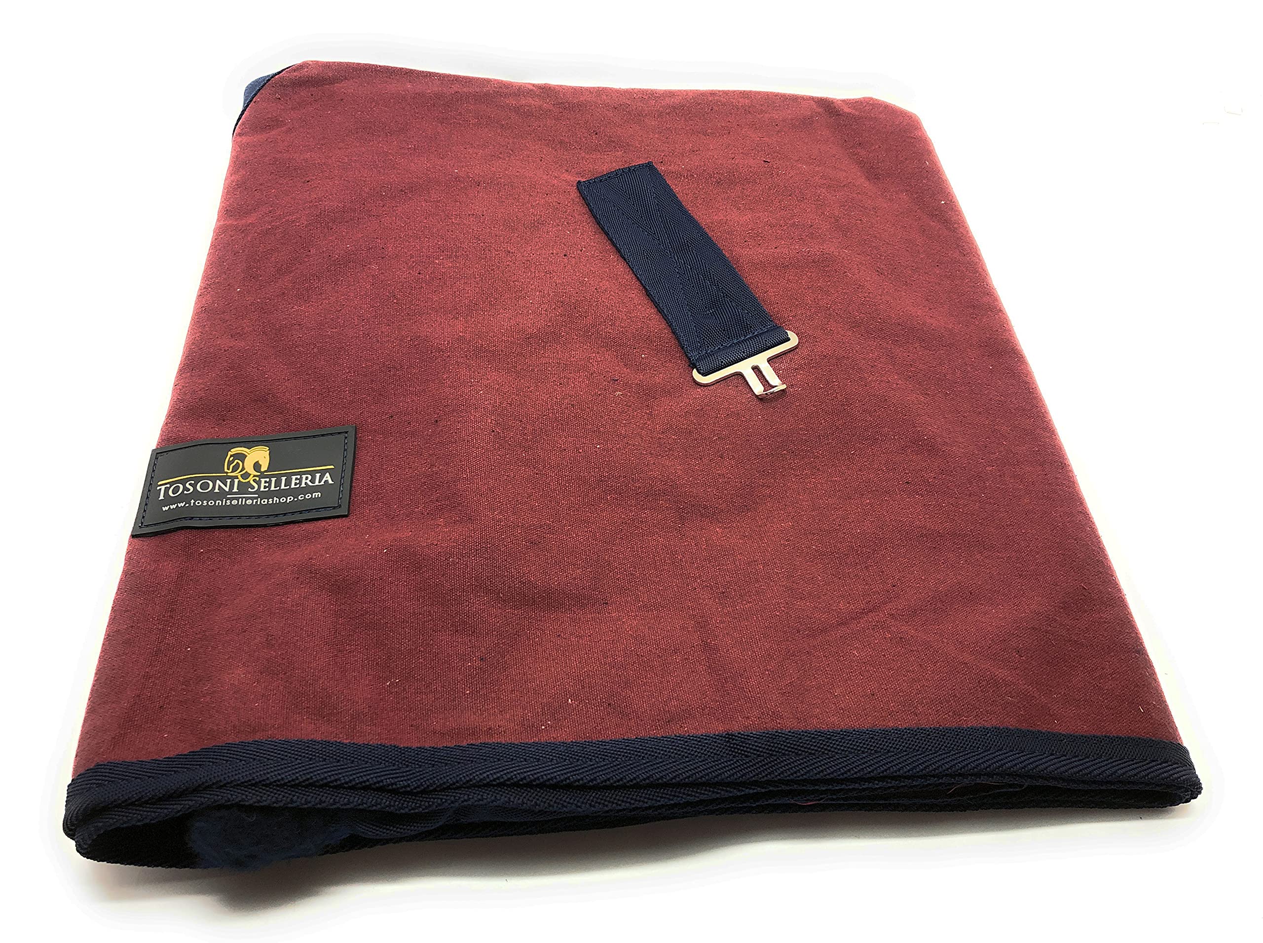 Horses, Coperta da Box per Cavallo in Cotone Modello Maddy 2, Leggera e Traspirante per Primavera e Estate, con Cinghie e Copricoda, BORDEAUX/BLU-135 cm