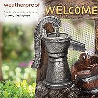 Vista 7 de Alpine Corporation ZEN576S - Bomba de agua de diseño rústico para exteriores y fuente de suelo de barril, letrero de bienvenida, 24 pulgadas