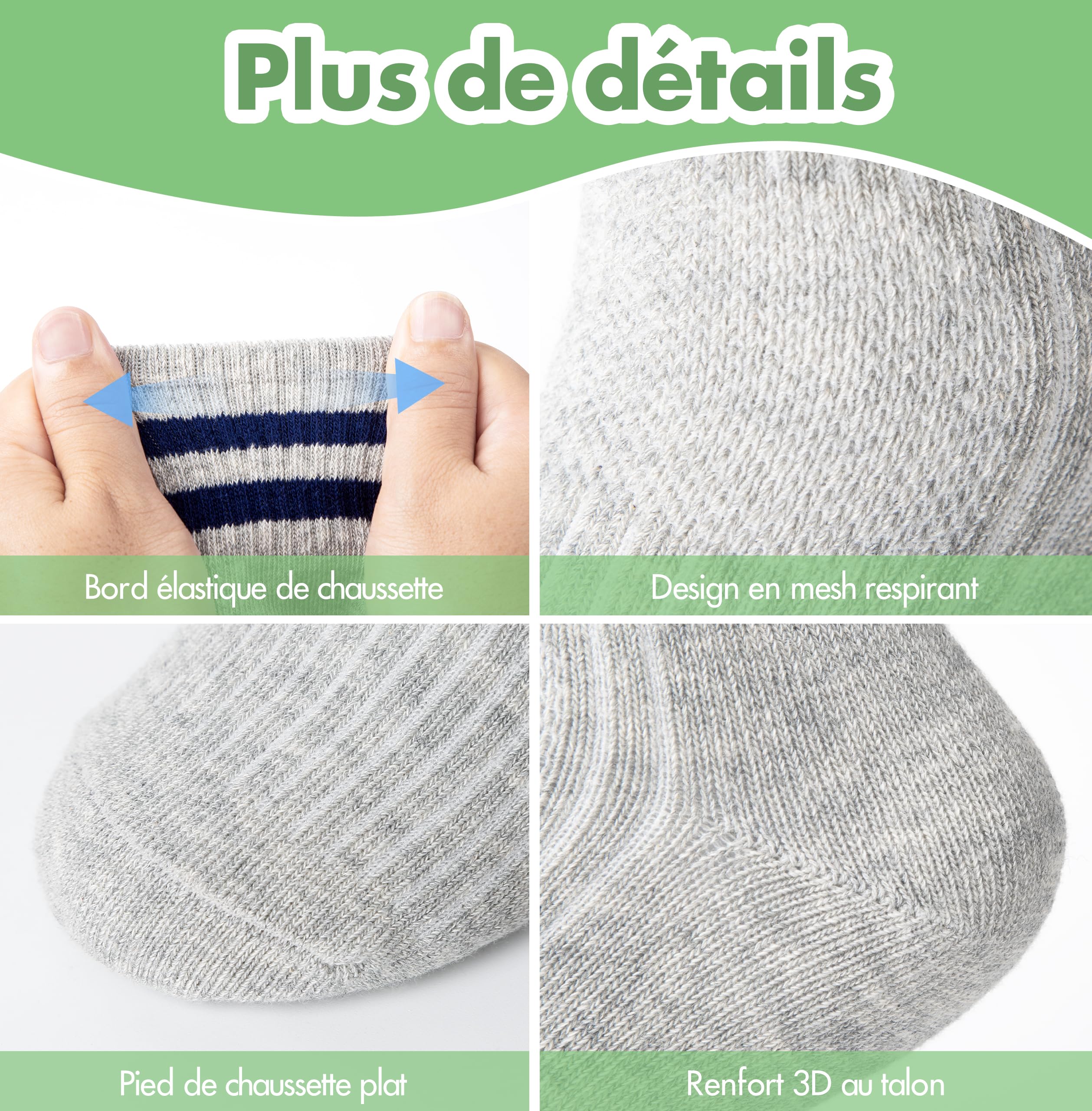 Lot de 12 paires de chaussettes de tennis unisexes en coton pour enfant garçon et fille