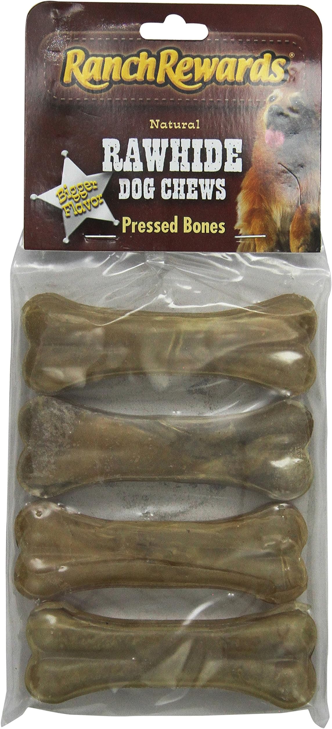 Ranch Rewards Rr597 04 4-Piece Premium Pressed Rawhide Bones Pet Treats, 4-Inch