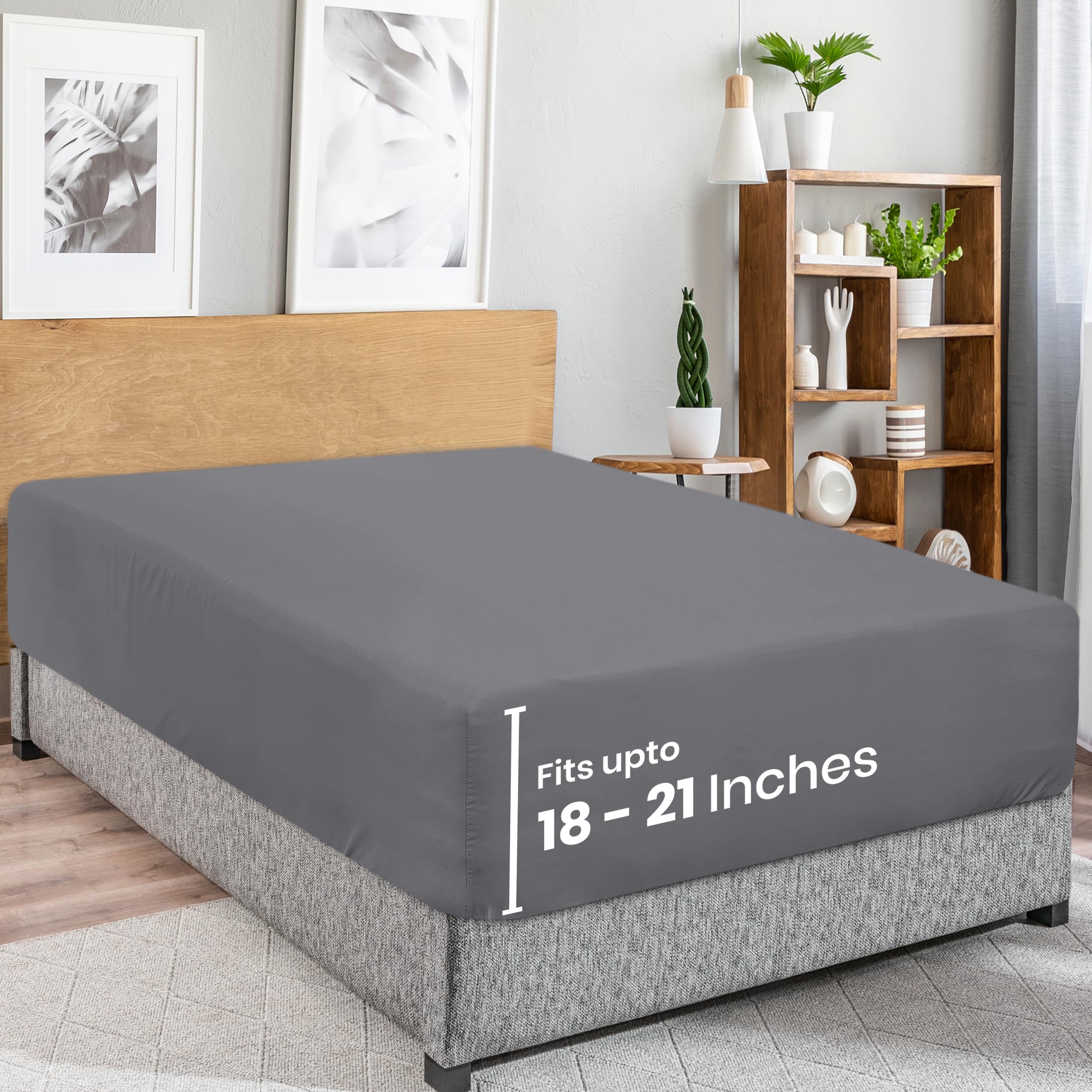 Utopia Bedding King Fitted Sheet - Extra Deep Pocket - 21 Inch Deep Pocket - Soft Microfiber -Shrinkage and Fade Resistant-Easy Care -1 Fitted Sheet Only (Grey)
