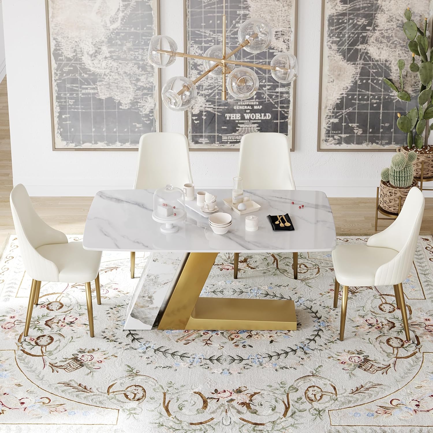 Amazon.com - Sdorens 63" Modern Dining Table, White Sintered Stone ...