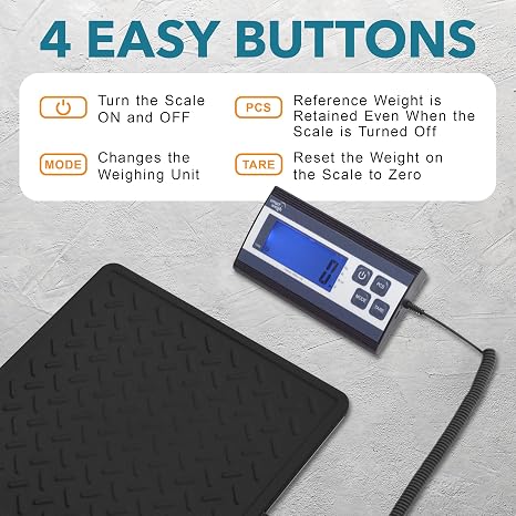 Smart Weigh Digital Postal Shipping Scale, 440 lb Capacity, 1 oz Readability, Tare Function, Battery or USB-C Power, Corded Display, Stainless Steel Large Platform, Black
