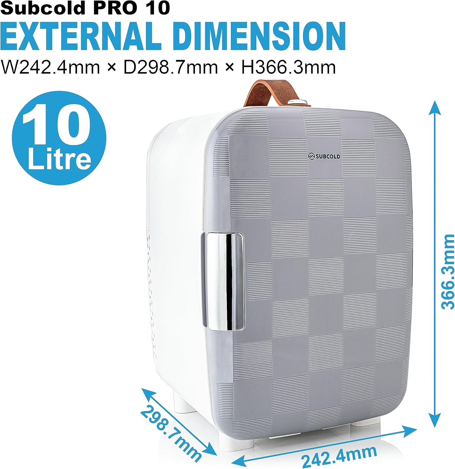 Subcold Pro10 Mini Fridge external dimensions diagram