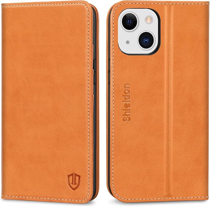 SHIELDON Étui portefeuille en cuir véritable pour iPhone 13 Mini 5G