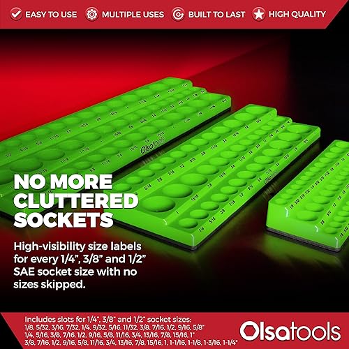 Miniatura 10 de Olsa Tools Organizador magnético de enchufes  Kit de 6 soportes de enchufe  Unidad de 12 pulgada, 38 pulgadas y 14 pulgadas  Organizadores de