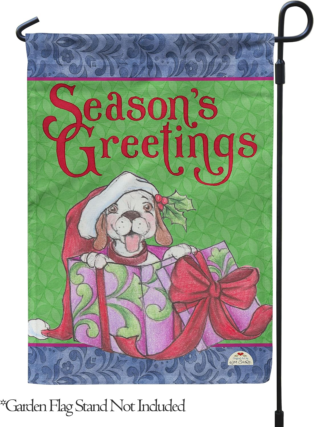 Flagology, Jim Shore Season's Greetings Puppy – Garden Flag 12" x 18", Outdoor Flag, Exclusive Premium Fabric, Christmas