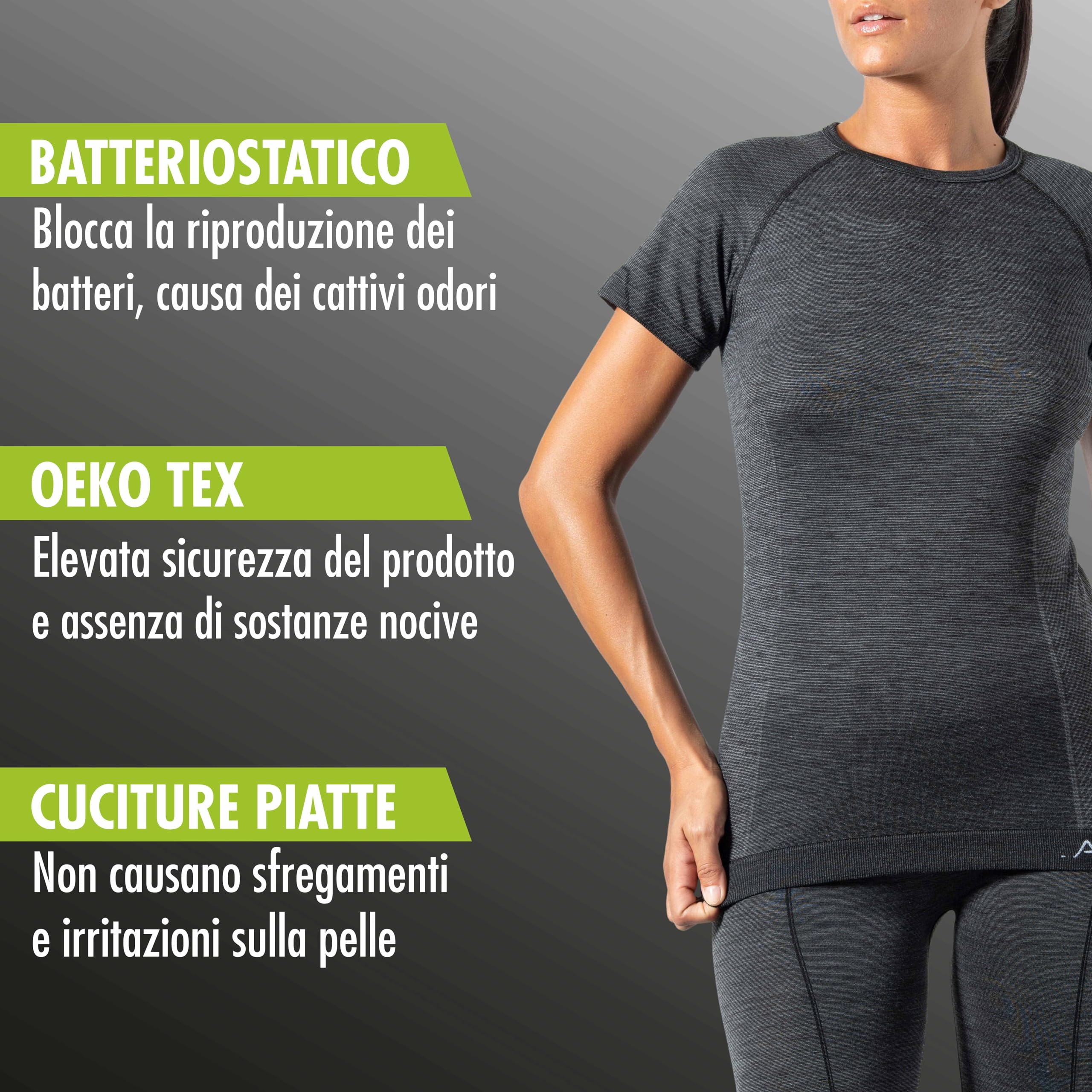 Risalti Maglia Manica Corta Termica Unisex Lana Merino - Maglia Termica e Traspirante, Abbigliamento Uomo e Donna Termico - Maglia Senza Cuciture - Made in Italy
