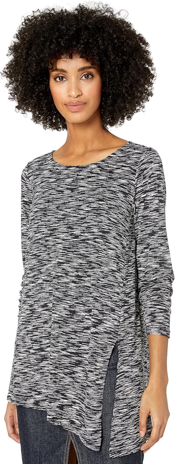 Max Studio Women's French Terry Knit top, Black/Ecru, Small at Amazon
