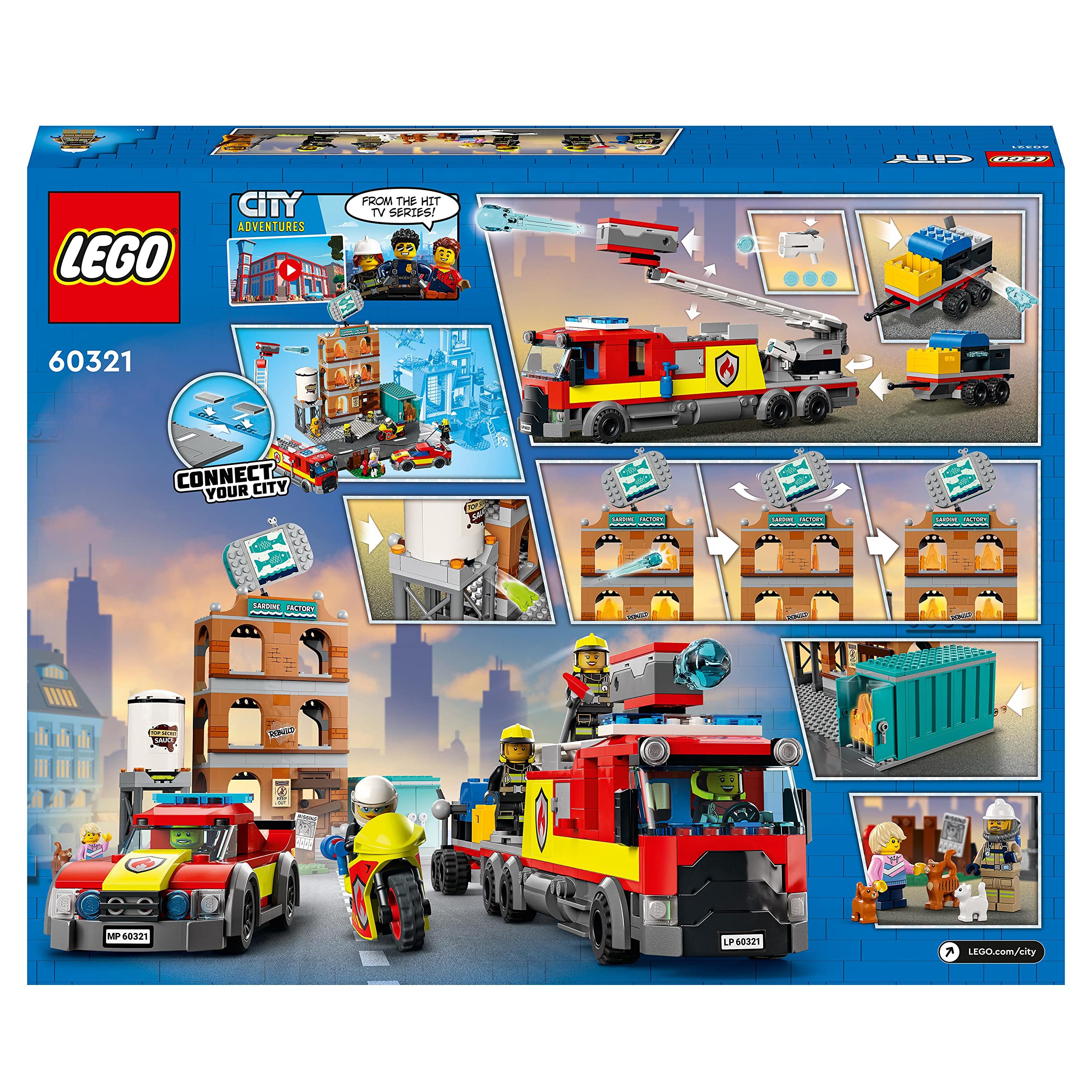 LEGO 60321 City Feuerwehreinsatz mit Löschtruppe, Feuerwehr-Spielzeug mit Feuerwehrauto und Minifiguren, Geschenkidee für Jungen und Mädchen ab 7 Jahren
