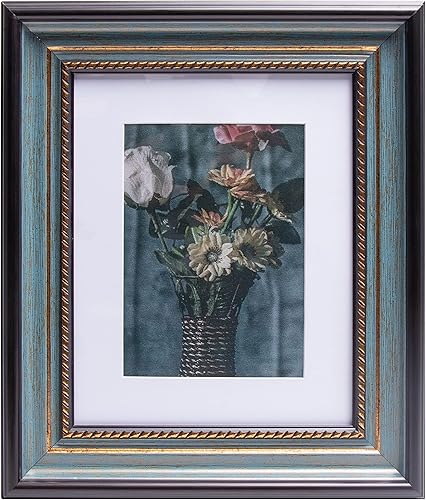 Beyond Your Thoughts Portarretratos de 8 x 10 pulgadas, 1 paquete antiguo con mate para plástico de color azul pavo real de 5 x 7, vertical u