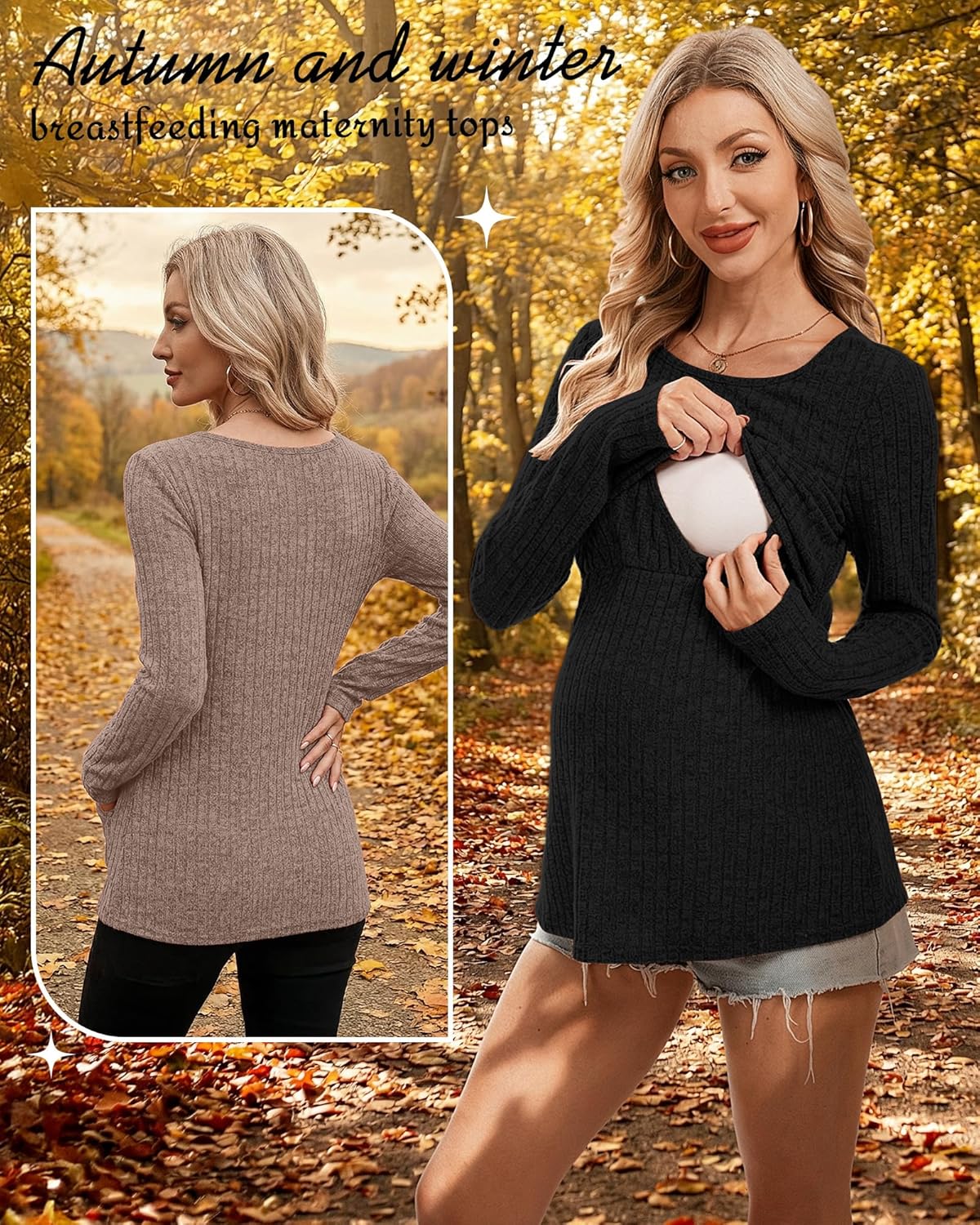 3 Pack Women Maternity Tops Long Sleeve Pregnancy Shirts Double Front Layer Nursing Breastfeeding Postpartum Clothes - Image 5