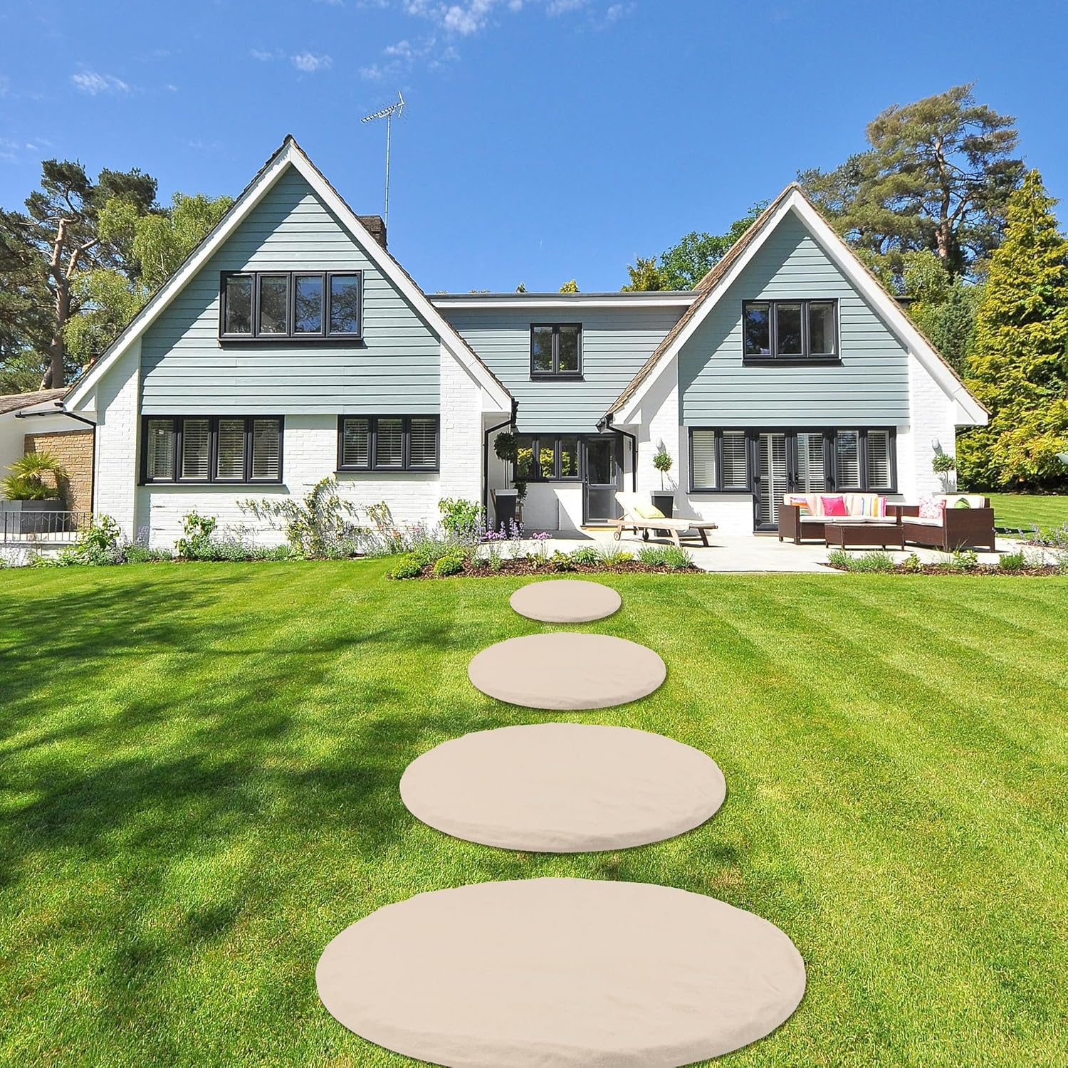 4Pcs Large Stepping Stones Outdoor Garden Walkway, Durable Plastic Pavers for Patio, Pathway, and Landscaping, Weatherproof Stepping Stones with Ground Stakes for Easy Installation