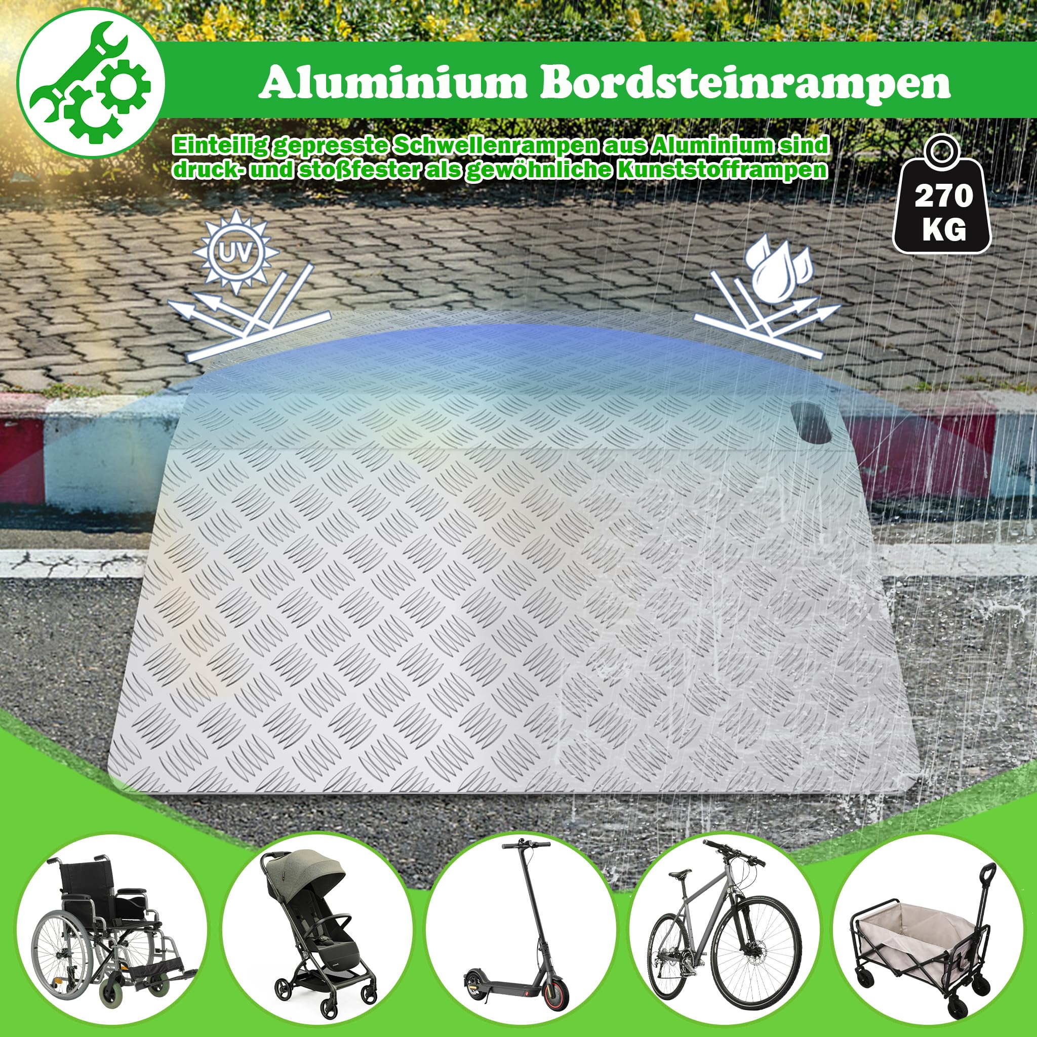 SUBTLETY Rampa progowa z aluminium, 80 x 70 x 10 cm, antypoślizgowa rampa najazdowa, nośność do 270 kg, przenośne rampy progowe do samochodów osobowych, motocykli, wózków inwalidzkich i skuterów